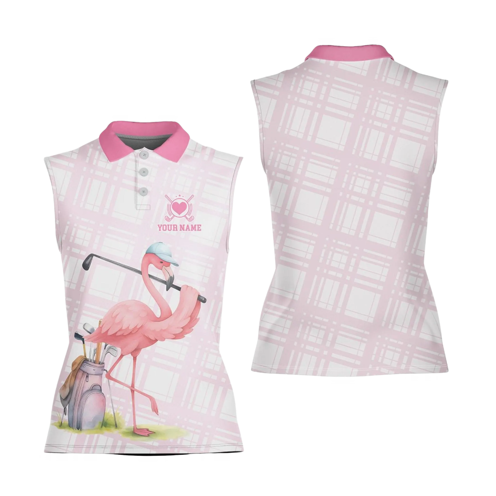 Custom Flamingo Womens Sleeveless Golf Shirt, Custom Flamimgo Ladies Golf Shirt GE0590