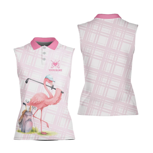 Custom Flamingo Womens Sleeveless Golf Shirt, Custom Flamimgo Ladies Golf Shirt GE0590