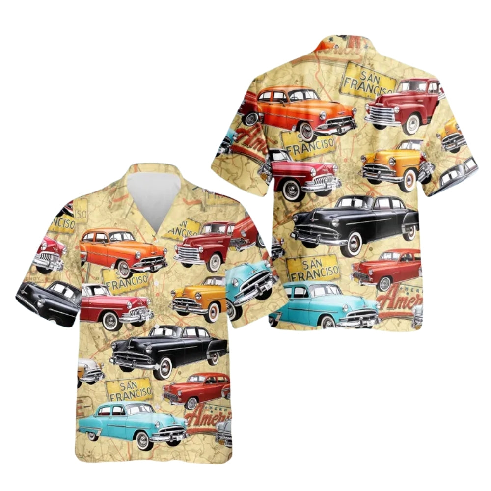 San Francisco Classic Car Hawaiian Shirt For Men, Vintage Retro Cars Hawaiian Shirts HE0152