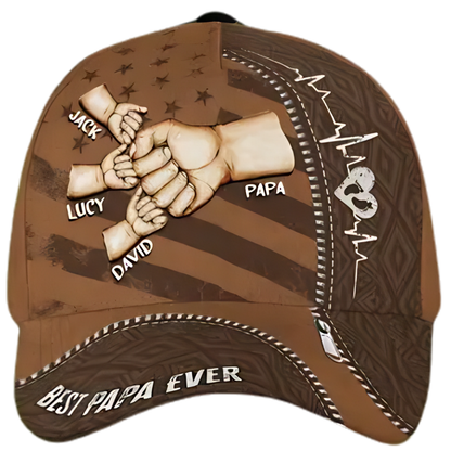 Best Papa Ever Custom Fist Bump Kid Names Baseball Cap, Custom 3D Printed Cap For Father CP0520