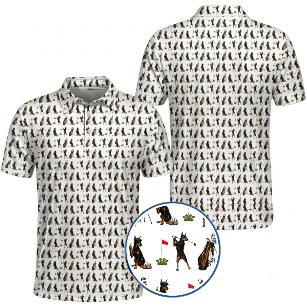 Doberman Funny Golf Mens Polo Shirt, Doberman Dog Golf Shirt GZ0377
