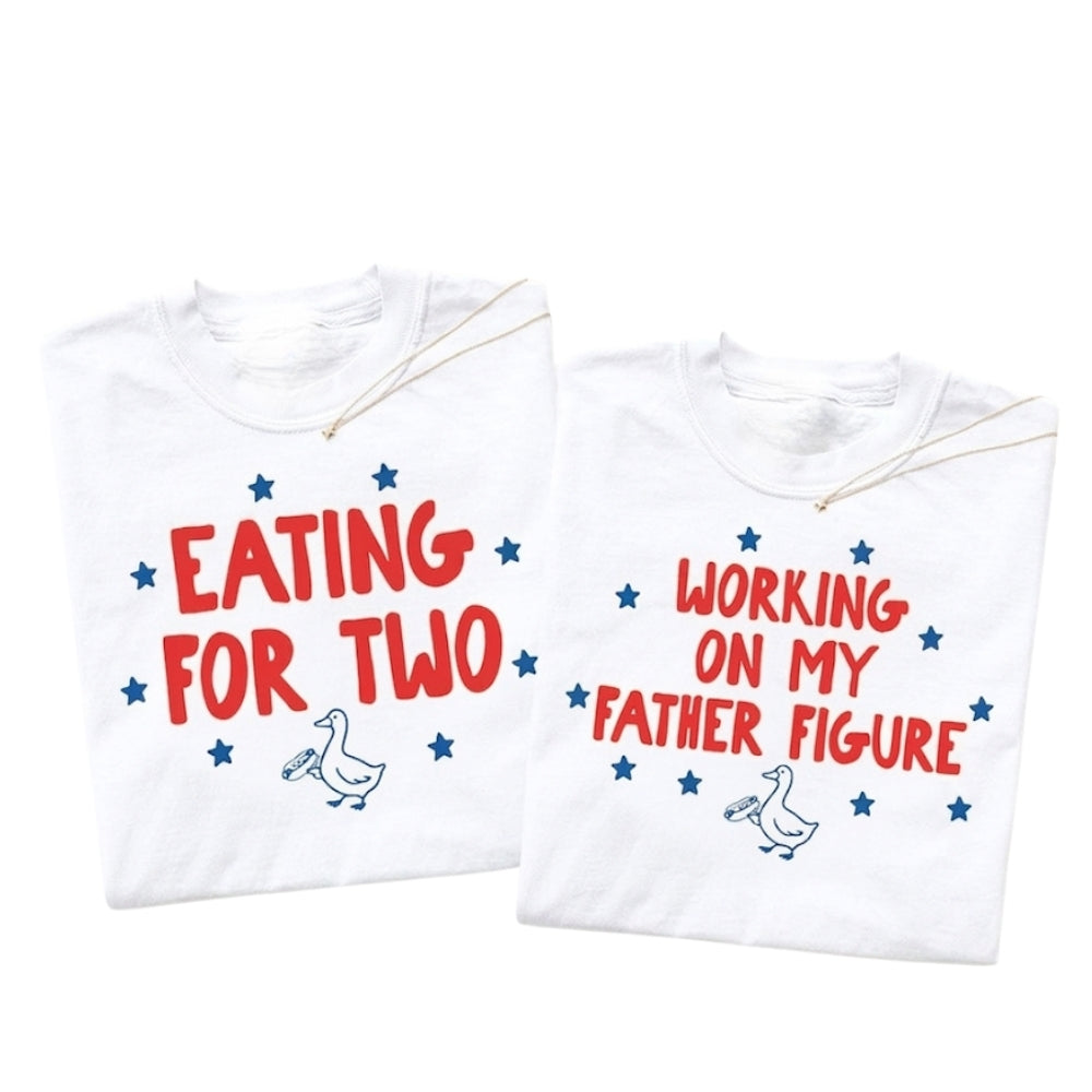 Eating For Two Working On My Father Figure Matching Husband Wife T Shirts, Pregnancy Announcement Matching Couple Shirts ET0906