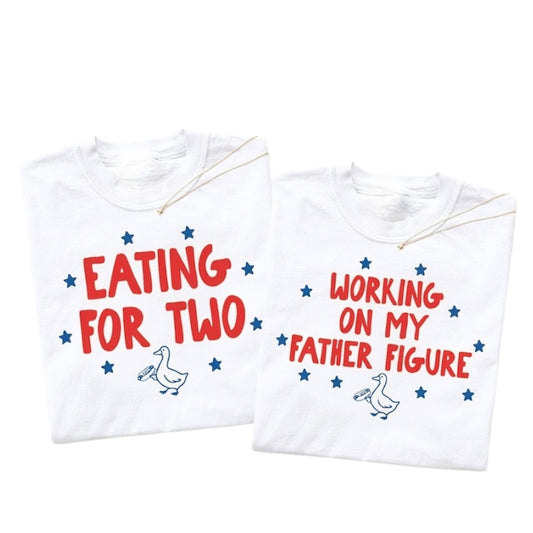Eating For Two Working On My Father Figure Matching Husband Wife T Shirts, Pregnancy Announcement Matching Couple Shirts ET0906