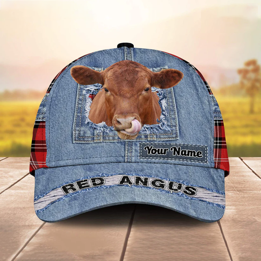 Red Angus Overall Jeans Pattern And Red Caro Pattern Customized Name Cap CA0110