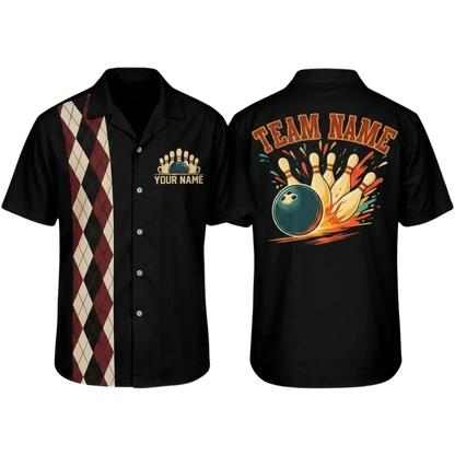 Custom Argyle Retro Navy Bowling Hawaiian Shirt Mens, Custom Team Retro Bowling Shirt BZ0797