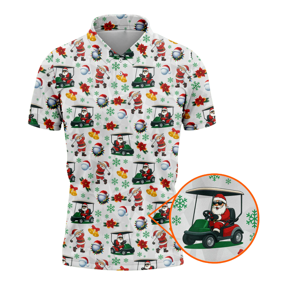 Men's Santa White Golf Polo Shirt, Christmas Golf Shirt Men GZ0336