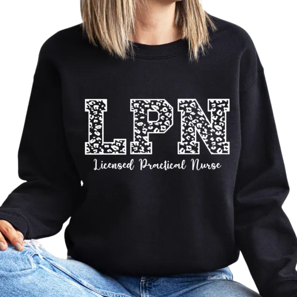 Licensed Practical Nurse Sweatshirt, Leopard LPN Nurse Sweatshirt 2D0409