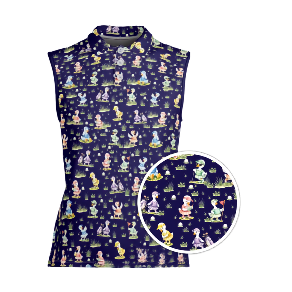 Pink Silly Goose Sleeveless Golf Shirts For Ladies, Women's Funny Goose Golf Shirts GE0472