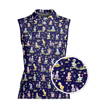 Pink Silly Goose Sleeveless Golf Shirts For Ladies, Women's Funny Goose Golf Shirts GE0472