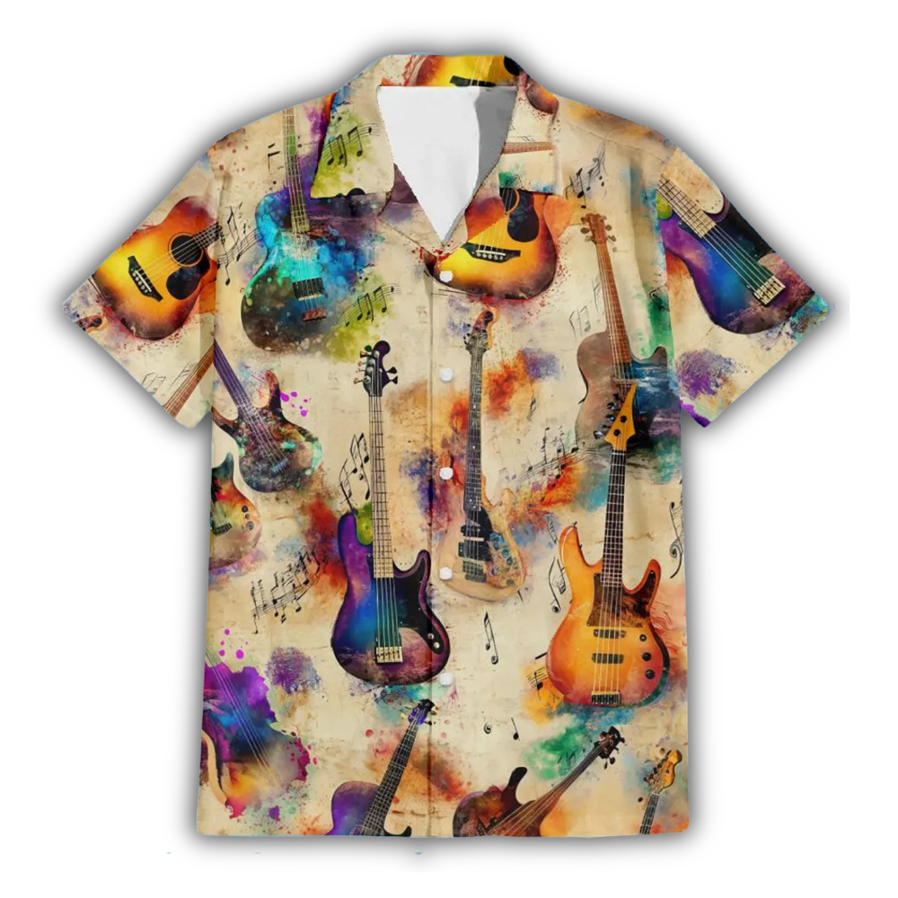 Bass Guitar Watercolor Hawaiian Shirt, Guitar Lover Hawaiian Shirt HE0909