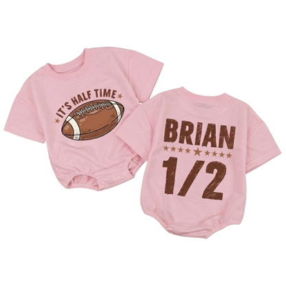 It's Half Time Custom Football Baby T Shirt Romper, Custom Football 1/2 Birthday Baby Romper BB0269