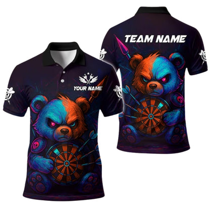 Custom Bear Graffiti Dart Polo Shirt Men, Custom Bear Darts Team Shirts DE0004