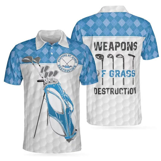 Weapons of Grass Destruction Blue Argyle Golf Men Polo Shirt, Funny Golf Shirts GE0382