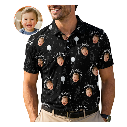 Best Dad By Par Custom Kid Face Golf Polo Shirt For Men, Custom Photo Father Day Golf Shirts GE0424