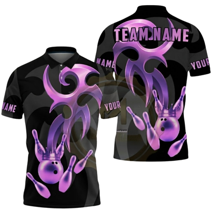 Custom Mens Black Gold Bowling Team Polo Shirt, Custom Bowling Shirts For Team BZ0555