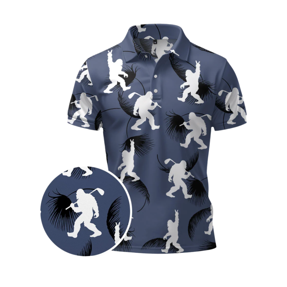 Bigfoot Hawaii Navy Golf Polo Shirt For Men,  Bigfoot Sasquatch Golf Shirts GZ0421