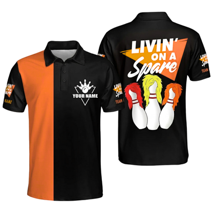 Custom Livin' On A Spare Bowling Polo Shirt For Men, Custom Funny Bowling Shirts Team BZ0627