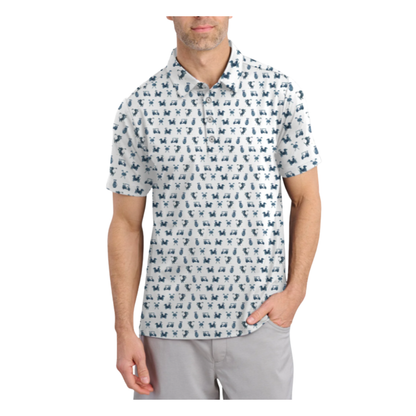 Men's Dachshund Golf Polo Shirt Blue And White, Dachshund Golf Shirts GZ0266