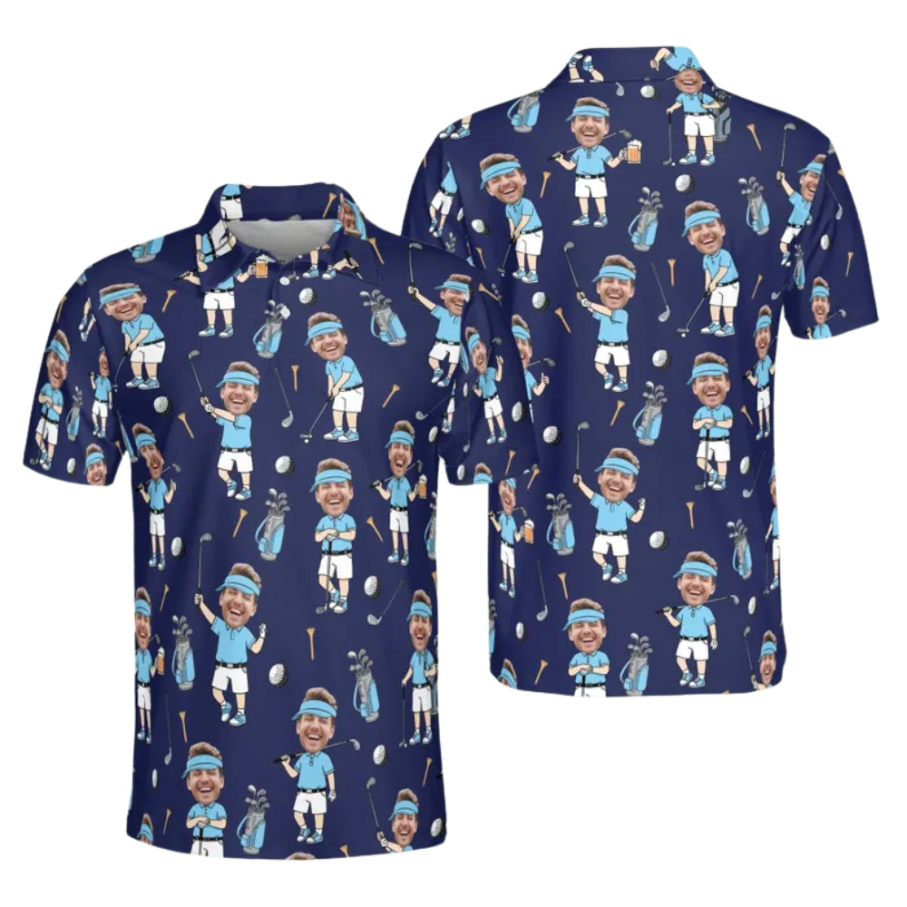 Custom Face Cartoon Golf Polo Shirt For Mens, Custom Photo Golf Shirts GE0255