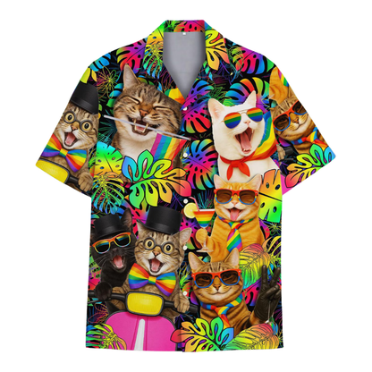 Tropical Cat Rainbow Hawaiian Shirt For Men And Women, Cat Hawaiian Shirt HE0553