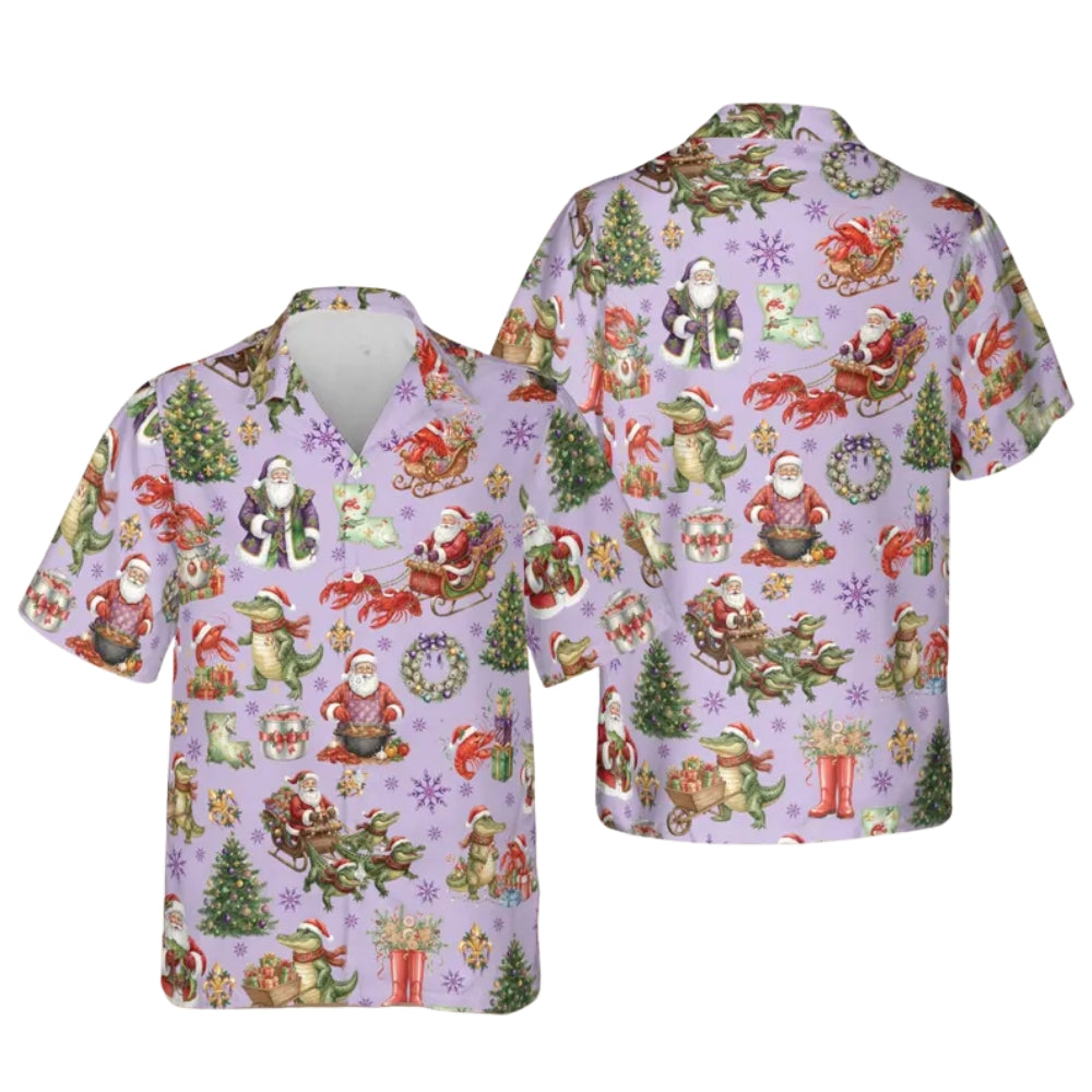 Alligator Santa Cajun Xmas Hawaiian Shirts For Mens, Cajun Louisiana Christmas Shirts ET0030
