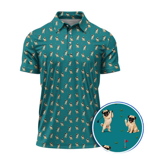 Funny Pug Pattern Golf Polo Shirts Mens, Pug Dog Golf Shirt GZ0409