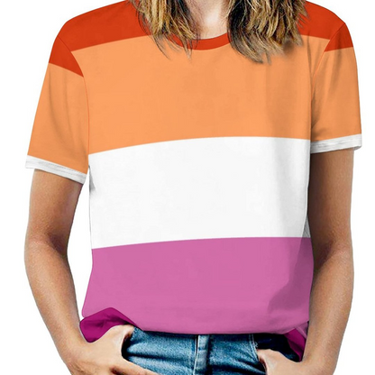 Lesbian Pride Flag Lgbt Vertical Stripe Short Sleeve Shirt Women Plus Size Blouse Tunics Tops, Lesbian 3D Shirt LO0913