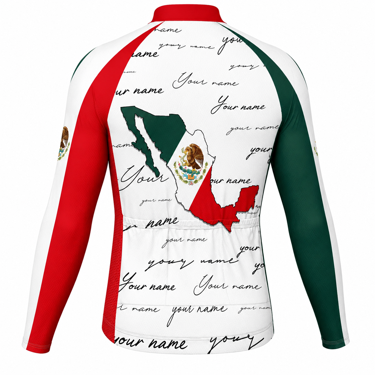 Mexico Flag Custom Name Long Sleeve Men's Cycling Jersey, Custom Mexico Cycling Jerseys CG0809