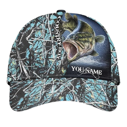 Country Boy Custom Largemouth Bass Baseball Cap, Custom Bass Fishing 3D Printed Caps CP0213