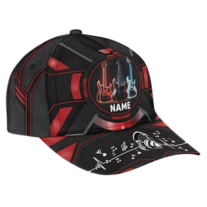 Custom Name Guitar Baseball Cap Black Red, Personalized Guitar Lover Cap CP0467