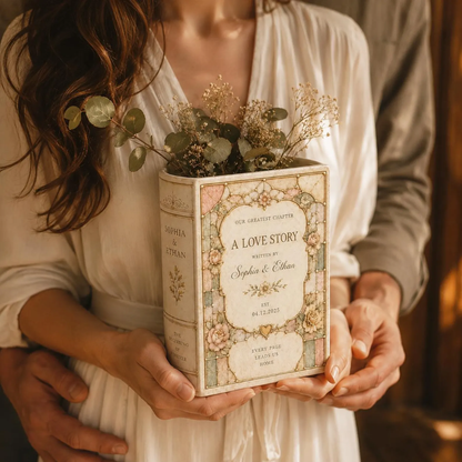 Custom Pink Stained Glass Ceramic Flower Book Vase For Wedding Engagement Anniversary, Custom Stained Glass Wedding Book Vase WD0562