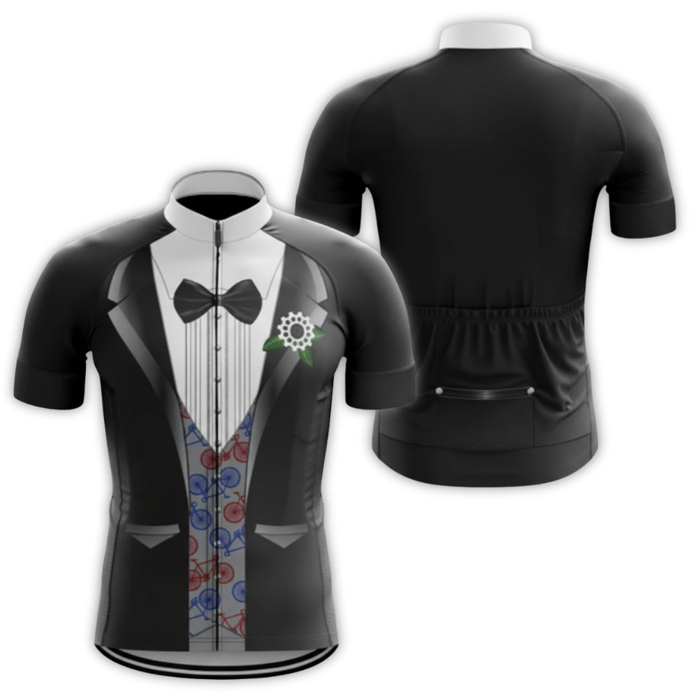 Black And White Tuxedo Short Sleeve Cycling Jersey For Mens, Tuxedo Cycling Jerseys CZ0043