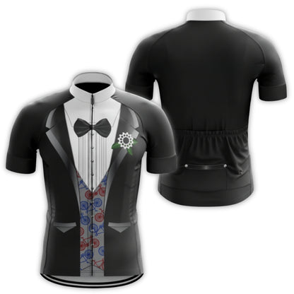 Black And White Tuxedo Short Sleeve Cycling Jersey For Mens, Tuxedo Cycling Jerseys CZ0043