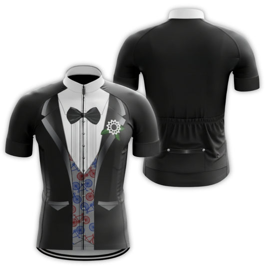 Black And White Tuxedo Short Sleeve Cycling Jersey For Mens, Tuxedo Cycling Jerseys CZ0043