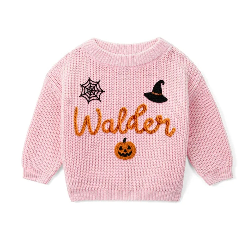Personalized Halloween Baby Embroidered Knit Sweater, Custom Halloween Sweatshirt For Baby BB0761