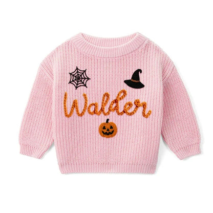 Personalized Halloween Baby Embroidered Knit Sweater, Custom Halloween Sweatshirt For Baby BB0761