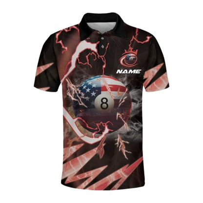 Custom USA Flag 8 Ball  Billiard Polo Shirt Mens, Custom Patriotic Billiard Shirts For Team BIZ0256