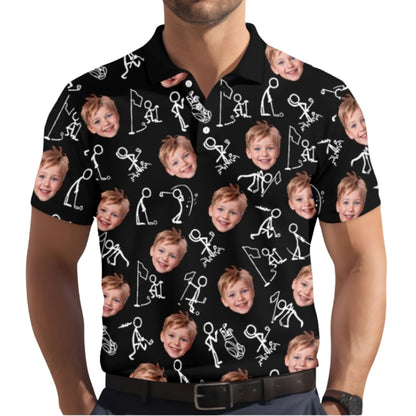 Custom Photo Stickfigures Grey Men's Golf Polo Shirt, Custom Photo Golf Shirts GZ0254