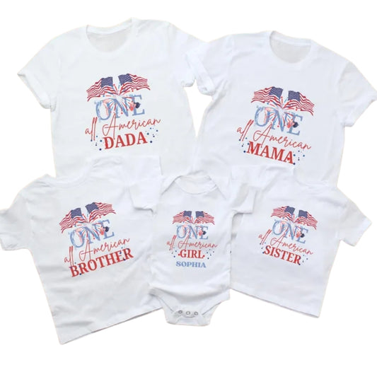 One All American Custom 1st Birthday Matching Family 4th Of July T Shirts, Custom Fourth Of July Birthday Family Shirts ET0676
