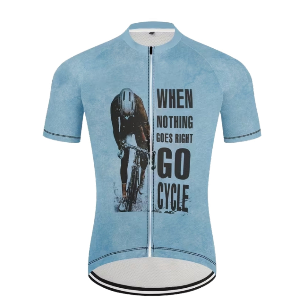 When Nothing Goes Right Go Cycle Short Sleeve Jersey For Mens, Mens Blue Cycling Jerseys CZ0082