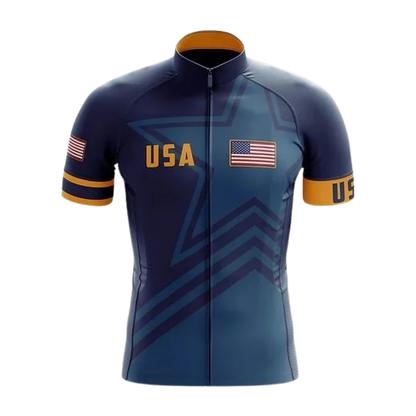 USA American Flag Mens Cycling Short Sleeve Jersey, Patriotic Navy Cycling Jersey CG0867
