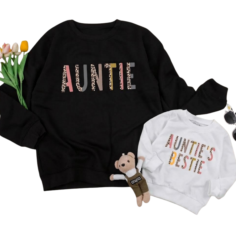 Auntie And Auntie's Bestie Leopard Sweatshirt, Matching Aunt And Niece Sweatshirts ET1563