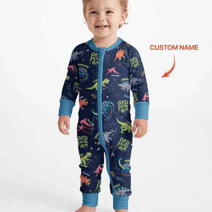 Personalized Dinosaur God Says I Am Baby Convertible Zippy Romper, Custom Baby Dinosaur Lover Convertible Romper BB0991