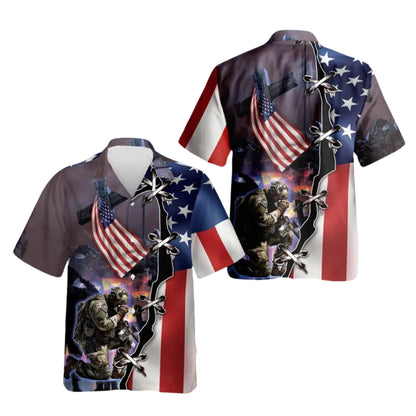 Veteran American Flag Hawaiian Shirt For Men, US Military Hawaiian Shirts HE0431