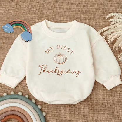 My First Thanksgiving Baby Romper Sweatshirt, Baby's First Thanksgiving Romper Sweatshirt BB0144