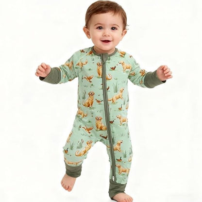 Golden Retriever Baby Convertible Zippy Romper Mint, Golden Retriever Dog Lover Baby Romper BB0383