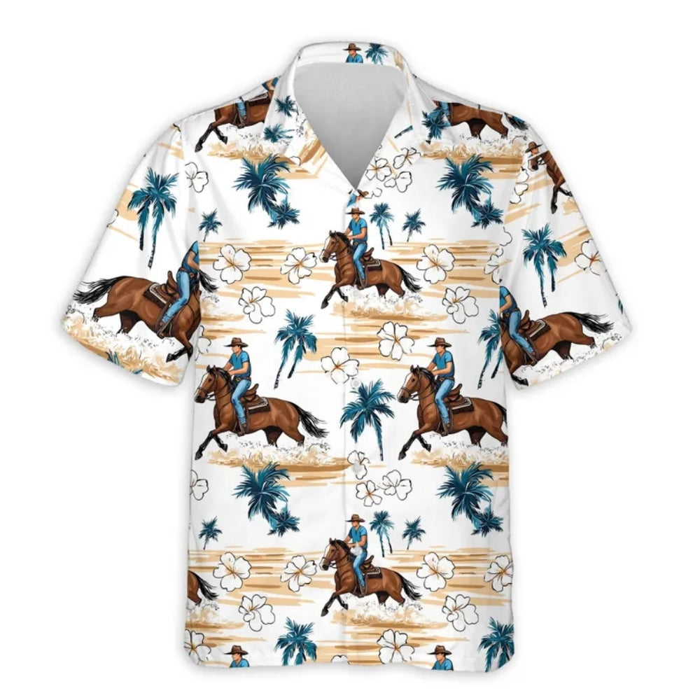 Cowboy Horse Ring Men's Tropical Hawaiian Shirt, Western Cowboy Hawaiian Shirts HE0568