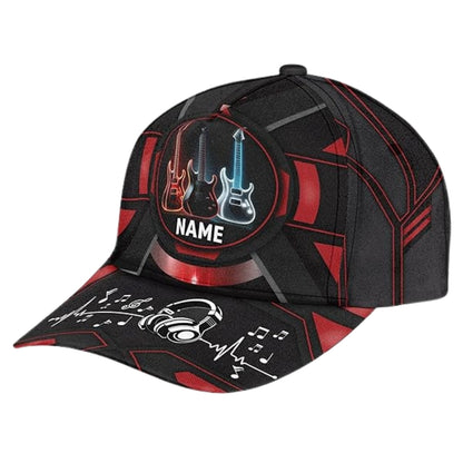 Custom Name Guitar Baseball Cap Black Red, Personalized Guitar Lover Cap CP0467