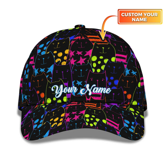Custom Baseball Cap Personalized Text Hat Colorful Cartoon Cat Drawing for Adult CA0374