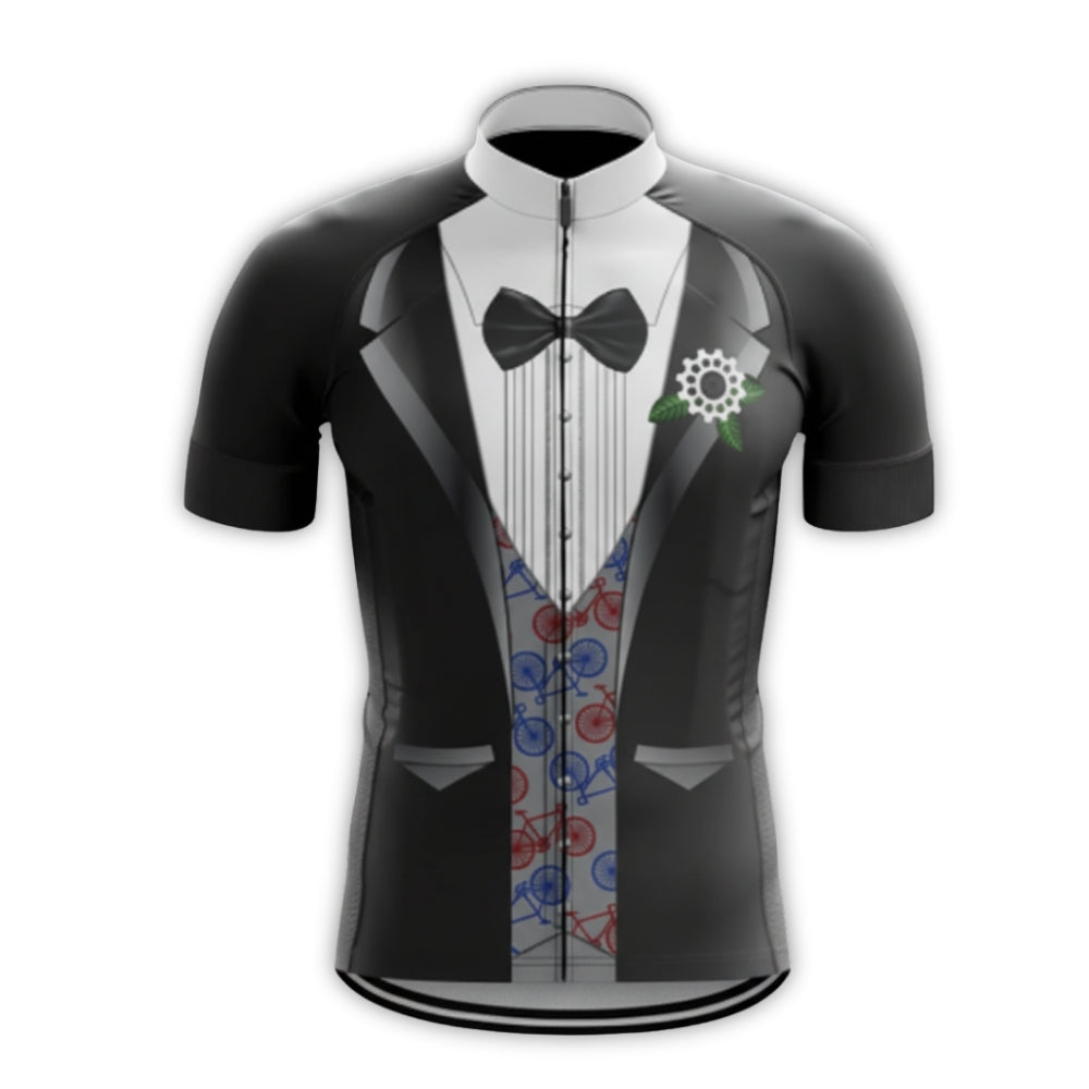Black And White Tuxedo Short Sleeve Cycling Jersey For Mens, Tuxedo Cycling Jerseys CZ0043